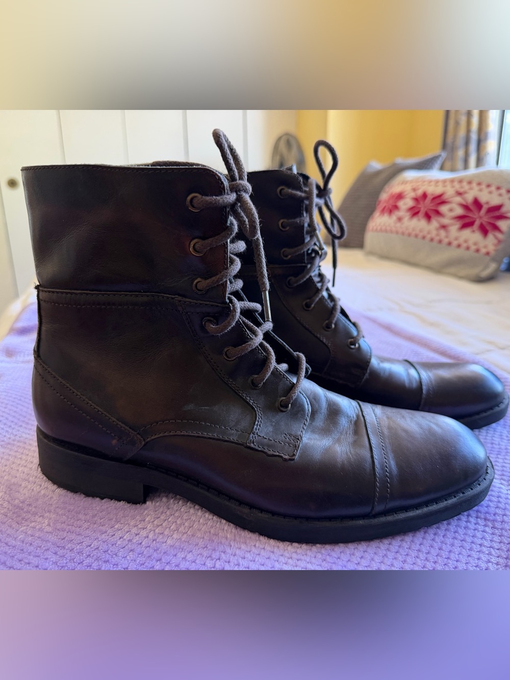 Men's Johnston & Murphy Dark Brown Leather Lace-Up Boots  size  10.5